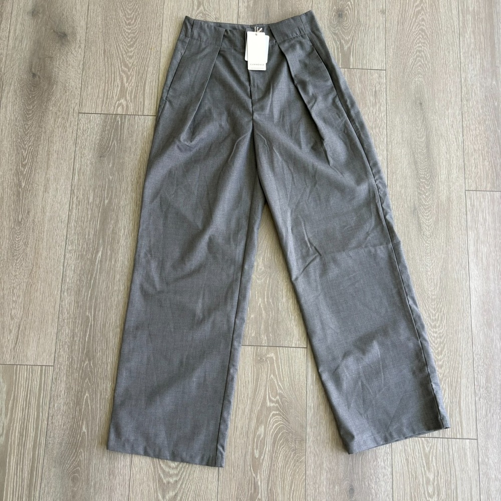 NWT Commense Womens Gray Pleated Front Straight Leg Trouser Dress Pants Size S